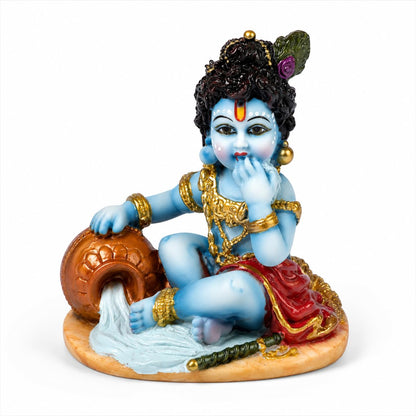 Bal Krishna Makhan Chor Idol 4 Inch | Kanha Ji Murti Marble Dust Statue | Bal Gopal Thakur Ji for Home Temple, Pooja Mandir Decor | Janmashtami Gift & Housewarming Decoration