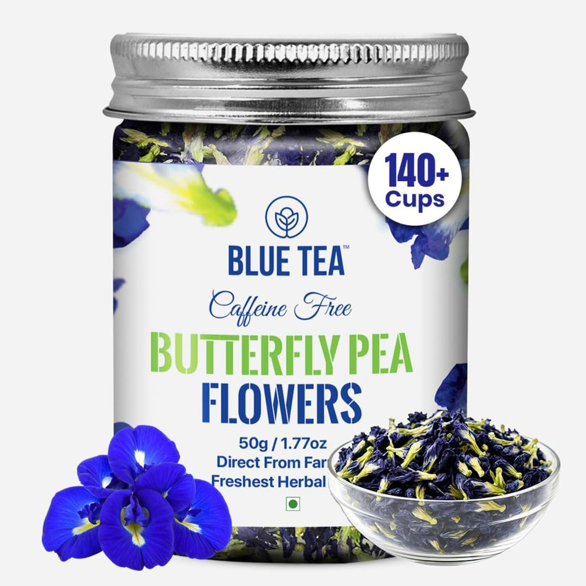 BLUE TEA - Butterfly Pea Flower Tea - 60+ Cups | SUPER ANTIOXIDANT | Caffeine Free || Aparajita - Shankhpushpi || Flower Based - Herbal Tea | Reusable Pet Jar