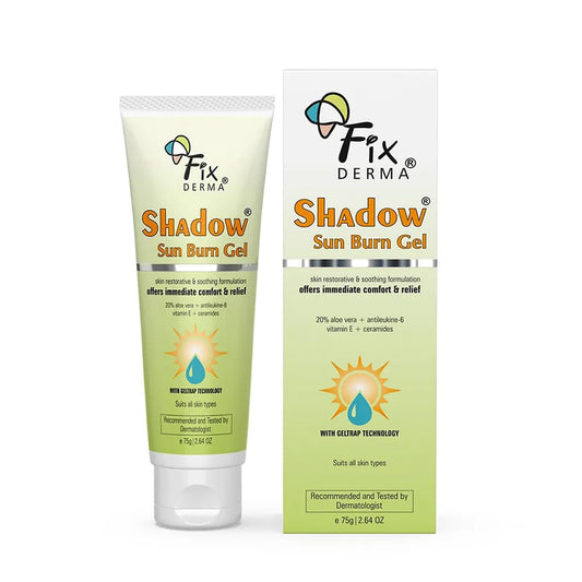 FIXDERMA Shadow Sun Burn Gel with 20% Aloe Vera Gel & Vitamin E SPF 50 | Ceramide Moisturizer | Dermatologist Tested Moisturizer for Face | Sunburn Cream for Face | Suitable for All Skin Types - 75gm