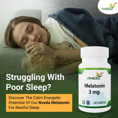 Nveda Melatonin 3mg | Natural Sleep Aid Supplement | Supports Deep Sleep, Stress & Anxiety Relief | Non-Habit Forming | 60 Tablets