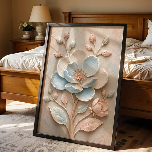 Floral Botanical Wall Painting with Frame | Premium Textured Flower & Leaf Artwork, Pastel Nature Wall Decor Framed for Living Room Bedroom Office and Home Decoration (Art-13,13x19inch)