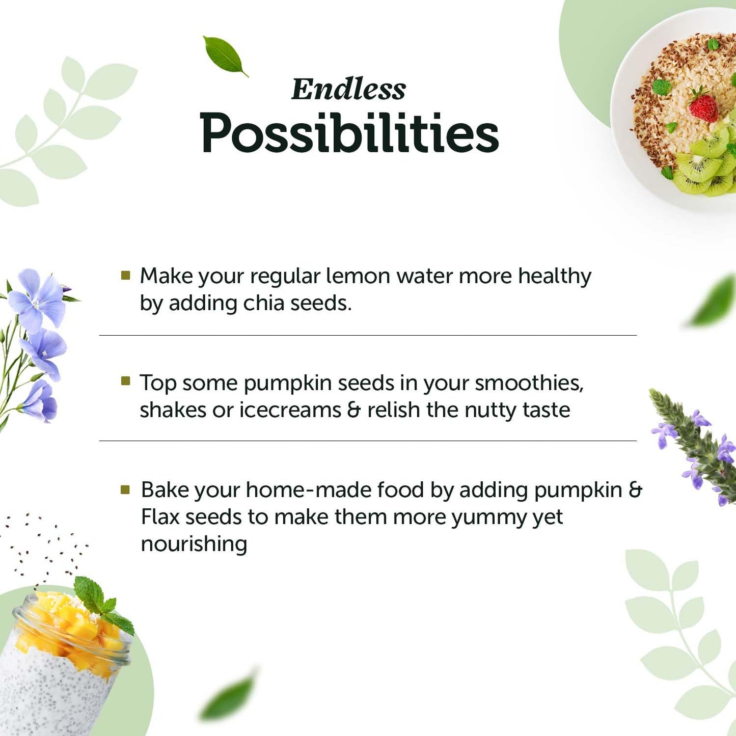 Neuherbs Unroasted Flax, Chia, and Pumpkin Seeds Combo for Improved Bone Health-(Flax seeds 400g + chia seeds 200g + pumpkin seeds 200g)