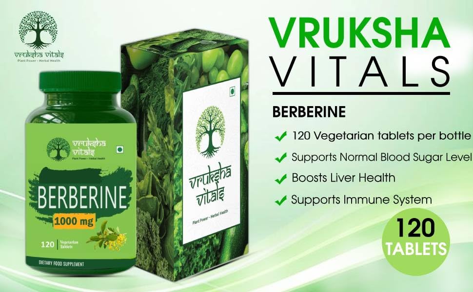 Vruksha Vitals 99% Berberine Extract 1000 mg - 120 tablets/Capsules Powder Supplement
