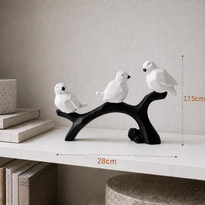 Charming Birds Sculpture Showpiece for Home & Office Décor | Modern Nature-Inspired Figurine for Living Room, Study Table, Shelf & Console Styling - Black and White