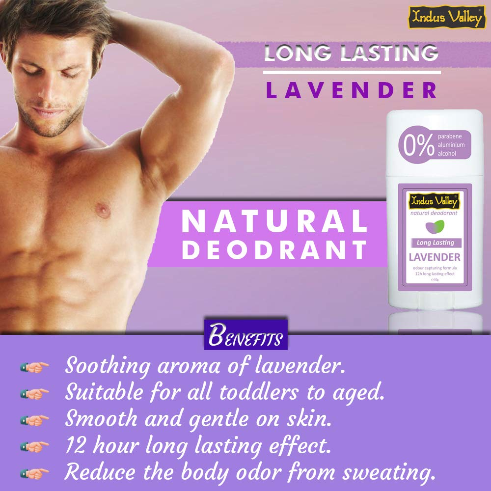 INDUS VALLEY Lavender Deodorant Stick for Unisex, 50g