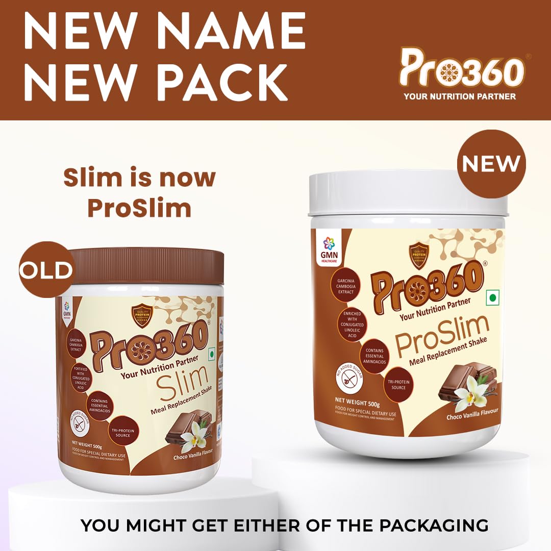 Pro360 ProSlim 500g Meal Replacement Shake Protein Powder Supplement for Men & Women | Dietary Supplement for Weight Management |No Added Sugar| | Choco Vanilla Flavor