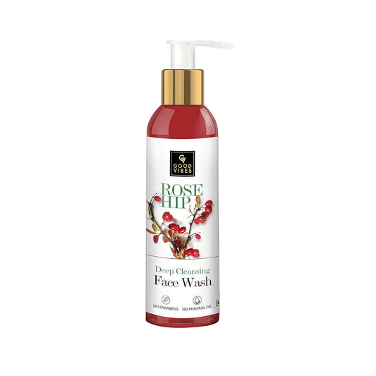 Good Vibes Rosehip Deep Cleansing Face Wash, 120 ml Naturally Controls Excess Sebum & Acne, Moisturizing Skin Softening Formula for All Skin Types, No Parabens & Mineral Oil
