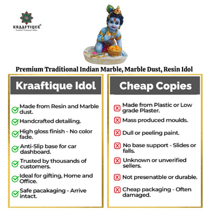 Baby Krishna Idol for Home Temple & Pooja Room | Laddu Gopal Murti, Bal Gopal Makhan Chor Statue, Marble Dust Krishna Showpiece for Mandir Decor, Janmashtami Gift, Car Dashboard Decoration (4 Inch)