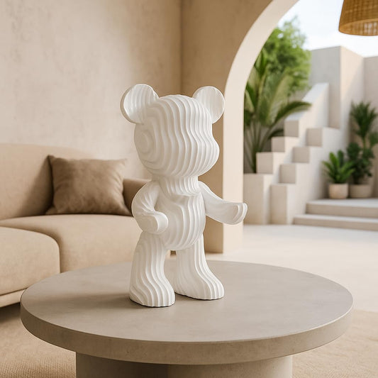 Modern Abstract Bear Figurine | Resin Home Decor Accent | Contemporary Art Piece | Unique Decor for Living Room, Office, or Shelf | Creative Gift Idea (White)