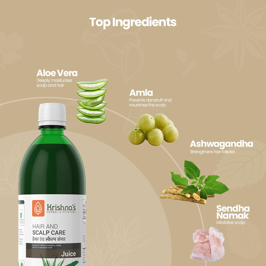 KRISHNA'S HERBAL & AYURVEDA Hair & Scalp Care Juice 1000 Ml,Hair Care Juice For Hair Growth & Hair Fall Control,Blend Of 7+ Ayurvedic Herbs,No Artificial Colors,Flavours & Sugars,Use 60 Days