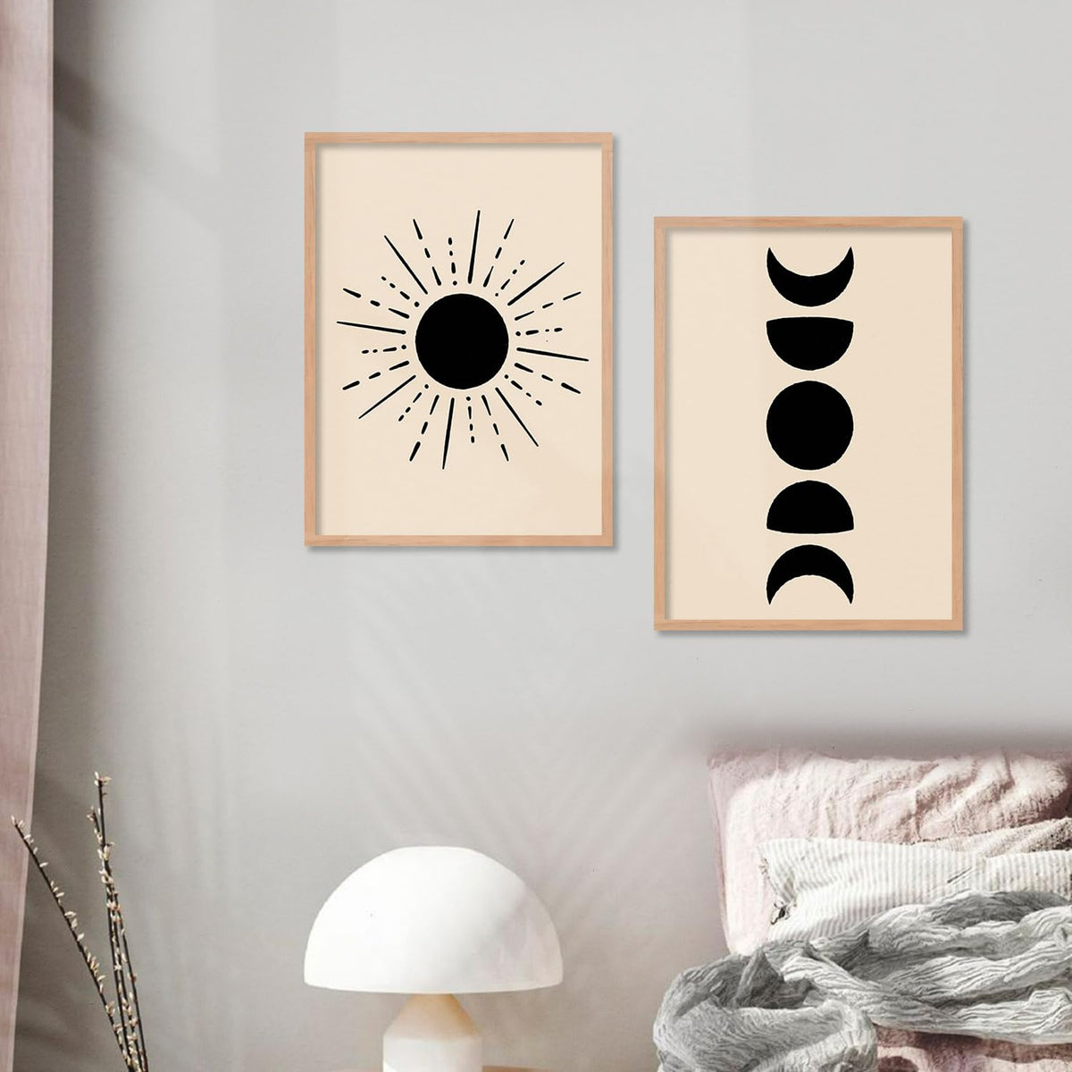 Premium Digital Paintings with Frame for Home Decoration - Minimal Shapes Black and White Painting for Living Room Bedroom Office Room Décor Set of 4 (Art 7, small (10x13 or 10x10 inch))