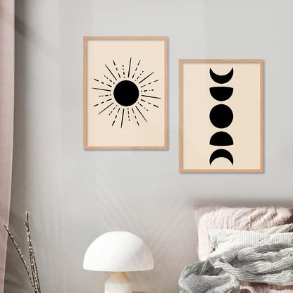 Premium Digital Paintings with Frame for Home Decoration - Minimal Shapes Black and White Painting for Living Room Bedroom Office Room Décor Set of 4 (Art 7, small (10x13 or 10x10 inch))