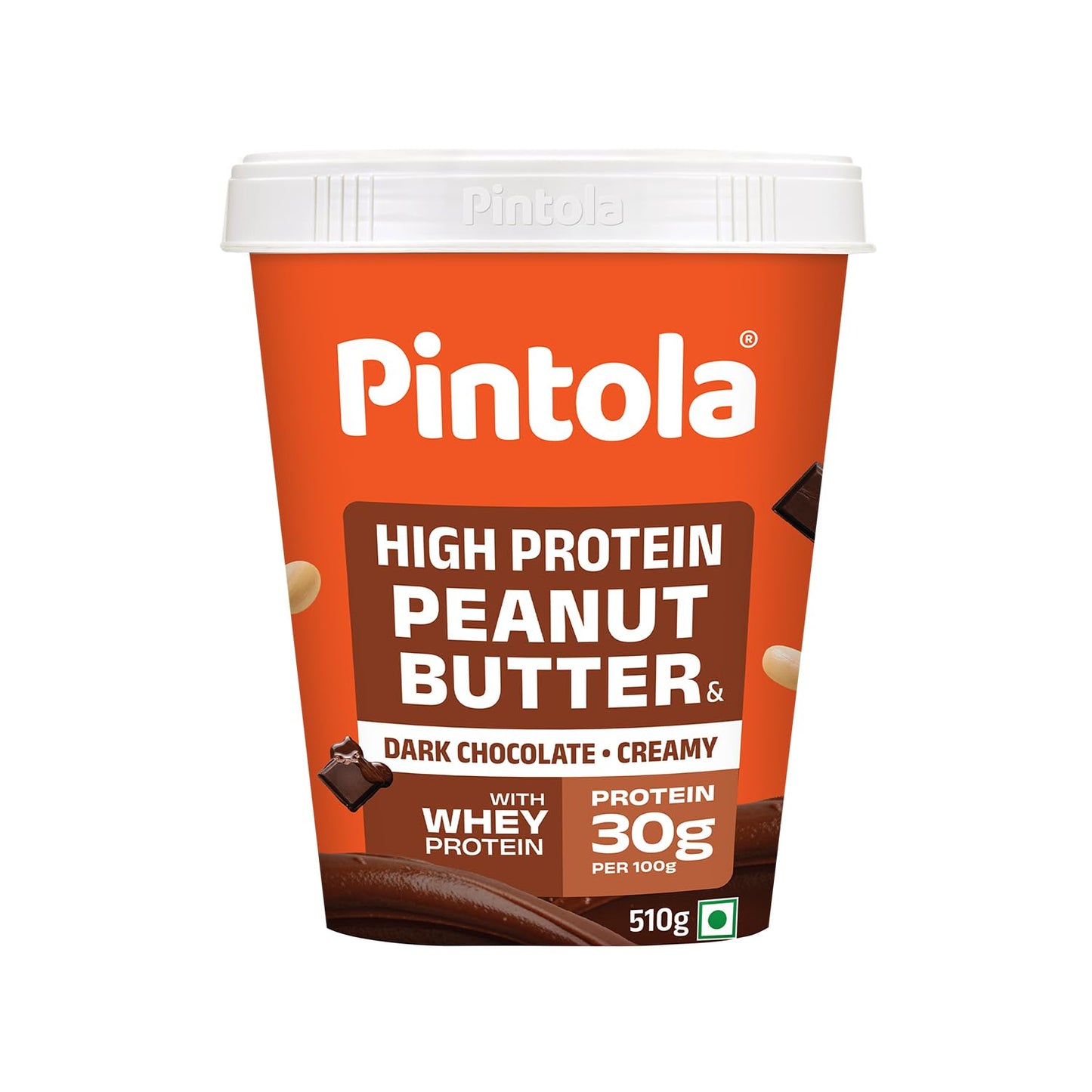PINTOLA High Protein Peanut Butter Chocolate Flavour Creamy, Added WHEY Protein, 30g Protein 6.2g Fiber, Gluten Free, Zero Trans Fat, Dark Chocolate Peanut Butter Spread, Nut Butter Bread Snacks