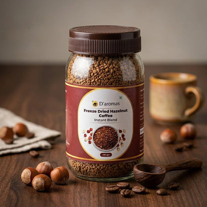 D'aromas Freeze Dried Hazelnut Coffee 100g | Premium Instant Flavoured Coffee Powder | Rich Aroma Smooth Taste | Perfect for Hot & Cold Coffee, Latte & Cappuccino