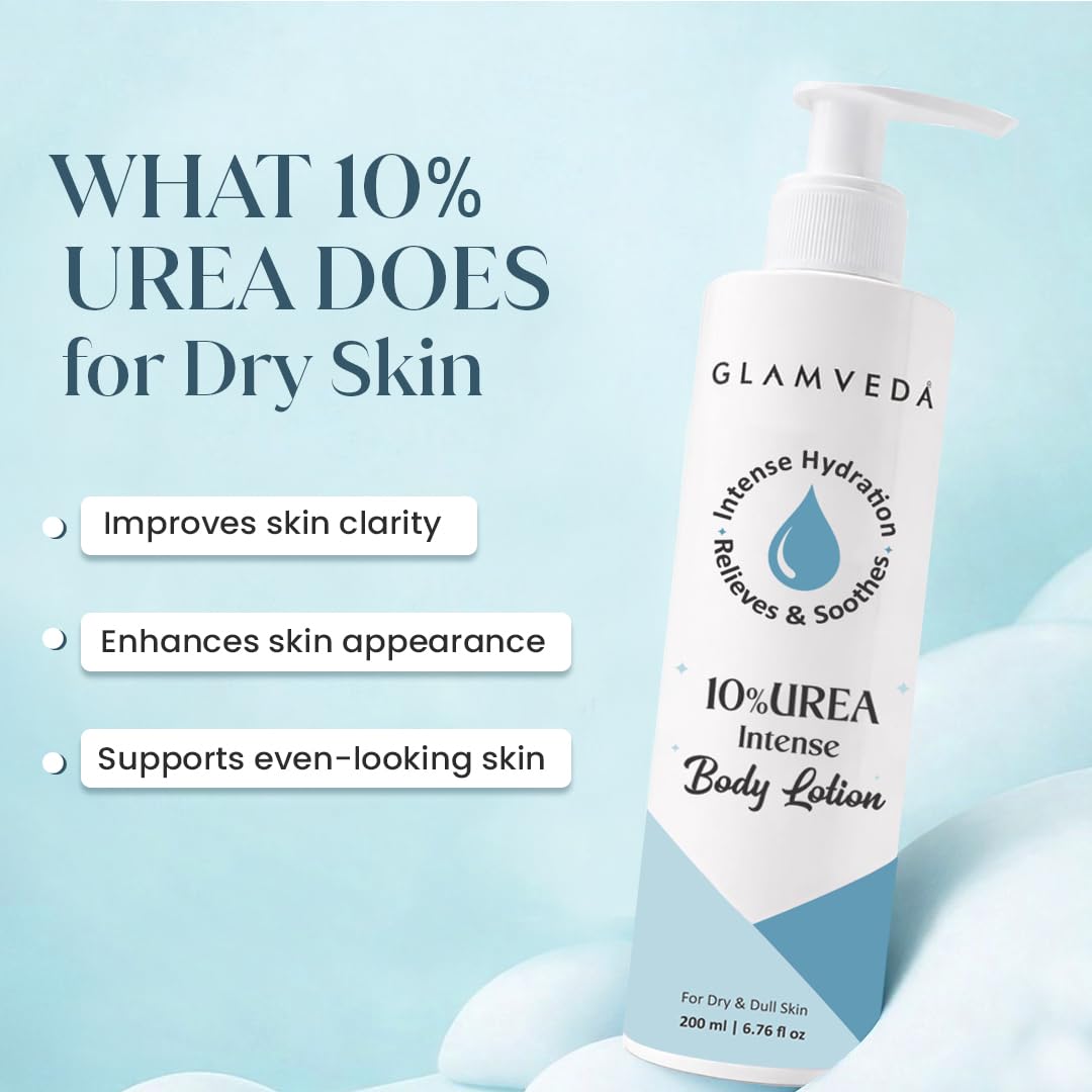 Glamveda 10% Urea Body Lotion for Very Dry & Rough Skin | Intense Moisturizer for Long-Lasting Hydration | Non-Greasy & Lightweight | Repairs & Softens Skin | 200ml