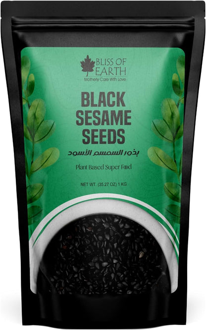 Bliss of Earth 1kg unhulled Black Sesame Seeds, Kaale Til, Fresh & Organic Fully Fiber Rich Great for Cooking & Baking