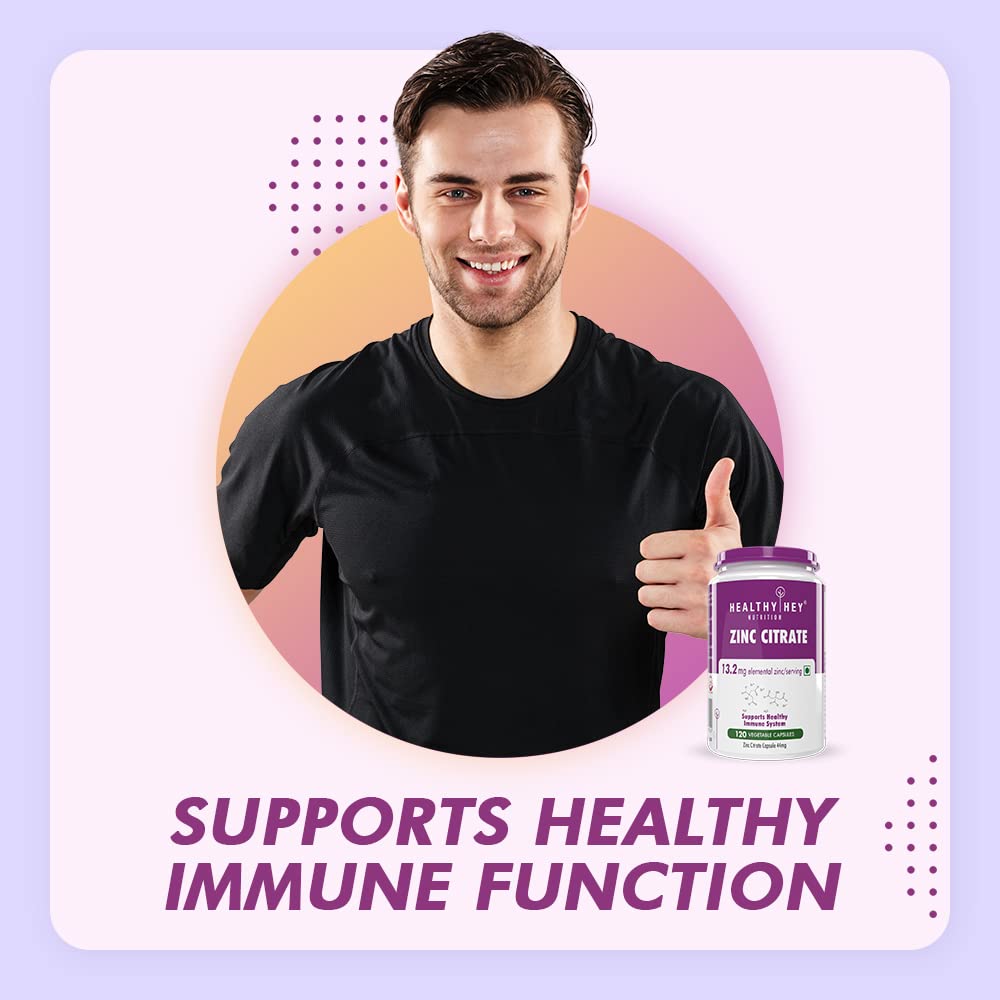 Zephivo HealthyHey Nutrition Zinc Citrate, Supports Immune and Immunity - 120 Veg Capsules
