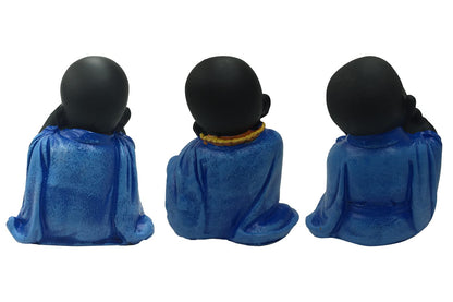 Polyresin Meditating Monk Buddha/Laughing Buddha/Happy Man Statue Standard Blue Color, 3 Piece - Lb-03
