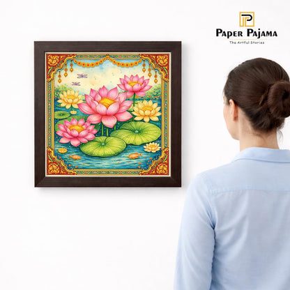 Lotus Pond Peace Calm Water Floral Serenity Nature Harmony Sacred Framed Poster Artwork Decor Painting