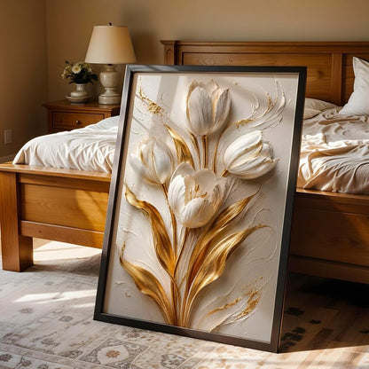 Floral Botanical Wall Painting with Frame | Premium Textured Flower & Leaf Artwork, Pastel Nature Wall Decor Framed for Living Room Bedroom Office and Home Decoration (Art-19,13x19inch)