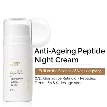 Personal Touch Backshift Anti-Aging Face Cream | Youthifying Peptide, Niacinamide & 0.3% Granactive Retinoid (HPR) | Wrinkle Repair, Firming & Collagen Boost | 15ml