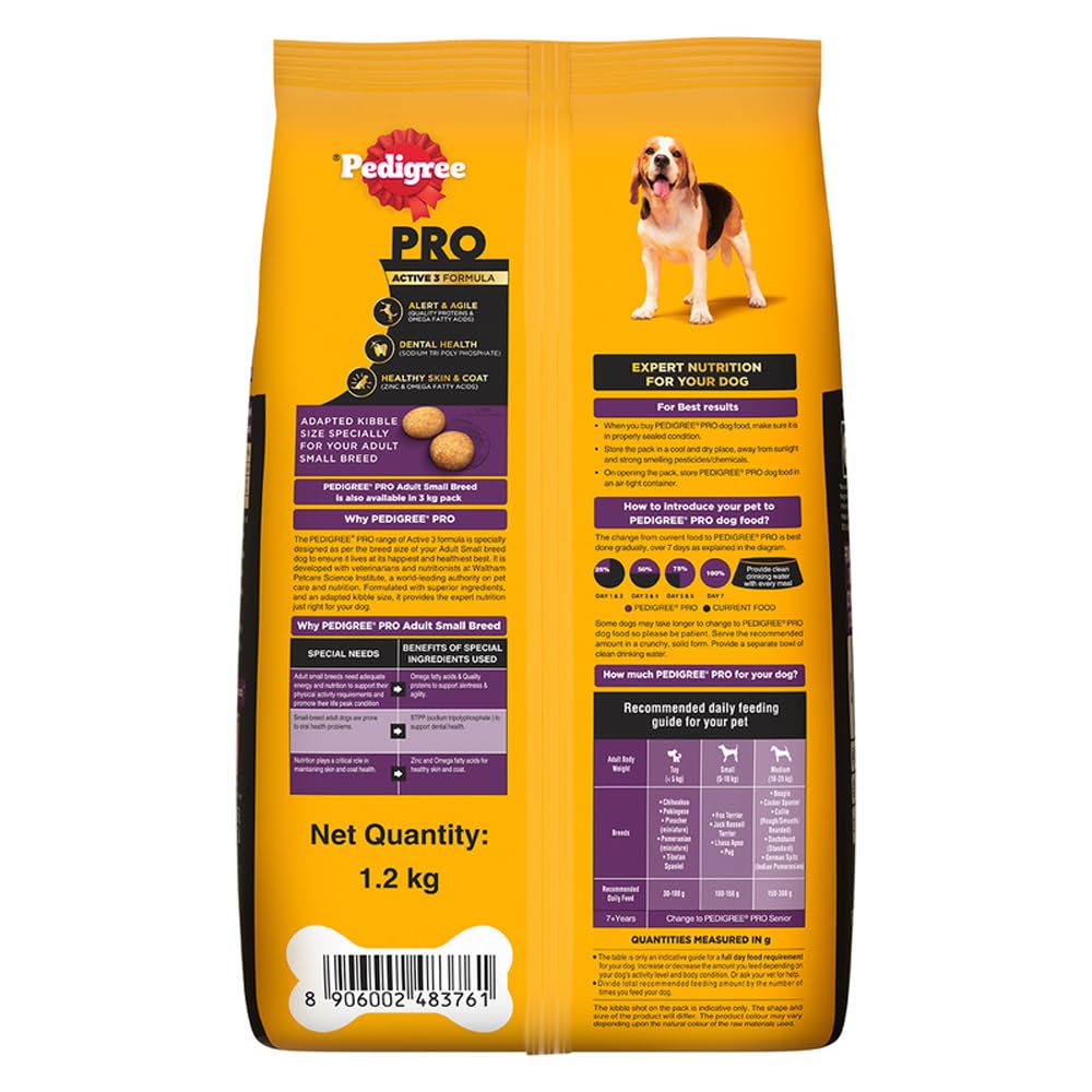 Pedigree PRO Adult Small Breed, 1.2 kg Dry Dog Food, Vet Trusted Brand, Expert Nutrition, Quality Protein, 33% More Nutrients (9 Months Onwards)