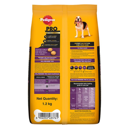 Pedigree PRO Adult Small Breed, 1.2 kg Dry Dog Food, Vet Trusted Brand, Expert Nutrition, Quality Protein, 33% More Nutrients (9 Months Onwards)