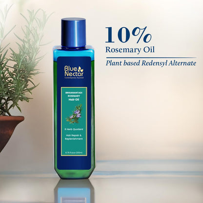 Blue Nectar 10% Rosemary Oil for Hair Growth & Hairfall Control | Deep Repair & Nourishment with Bhringraj & Amla Oil | Ayurvedic Oil for Dry, Frizzy & Damaged Hair (9 Herbs, 100 ml)