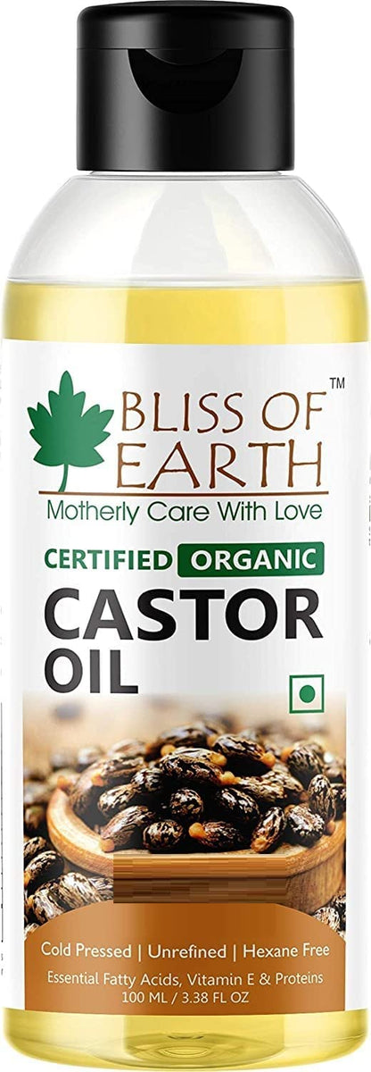 Bliss of Earth Organic Cold Pressed Castor Seed Oil For Hair Growth, Skin & Thicker Eyelashes, Hexane Free Arandi Tel, 100ml