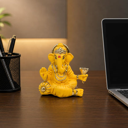 Gold Art India Ganesha Mango Terracotta Finish | for Car Dashboard | Gifting | Office Desk | Home Decor (2.9 inch)