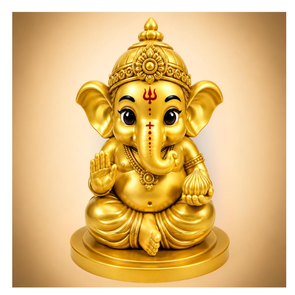 VASPAR Cute Ganesha Idol for Car Dashboard & Home Decor | Mini Ganpati Murti | Vinayagar Statue for Pooja Room, Office Desk & Living Room | Decorative God Idol for Housewarming, Diwali & Gift