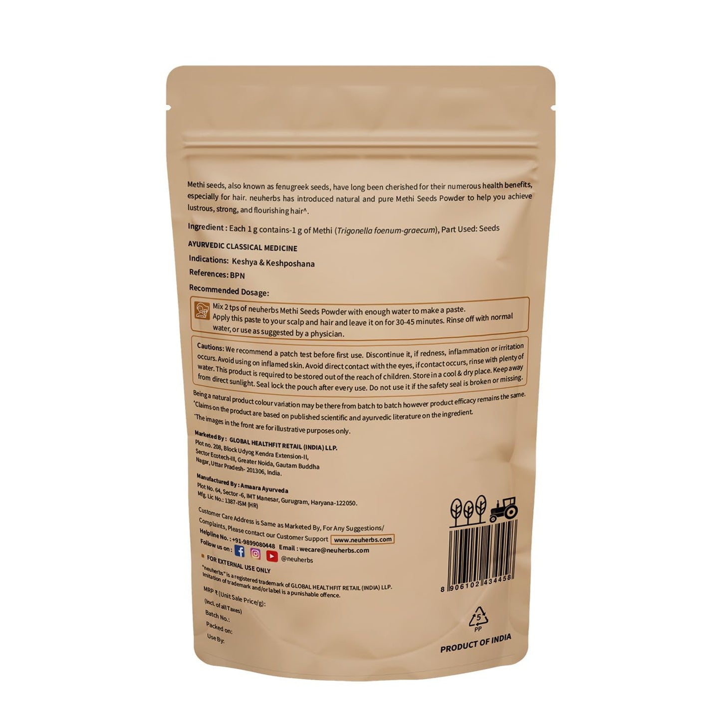 Neuherbs Methi Seeds Powder - 200g | Fenugreek Seeds Powder For Hair Hair Growth & Nourishment | 100% Pure & Natural With No Added Preservatives