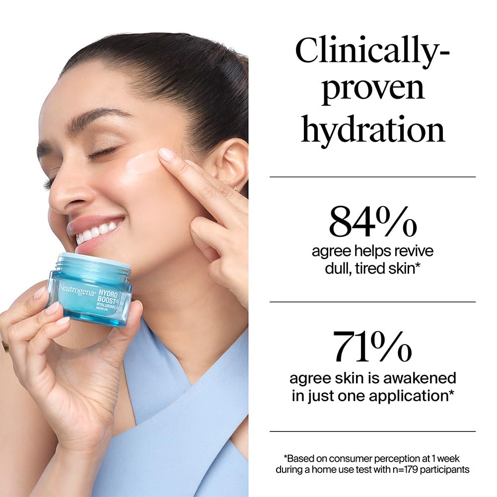 Neutrogena Hydro Boost Hyaluronic Acid Face Moisturizer 50ml | 24 hours long lasting Hydration | Oil free non sticky light water gel fast absorbing| Daily use | All Skin Types | For Men & Women 50g