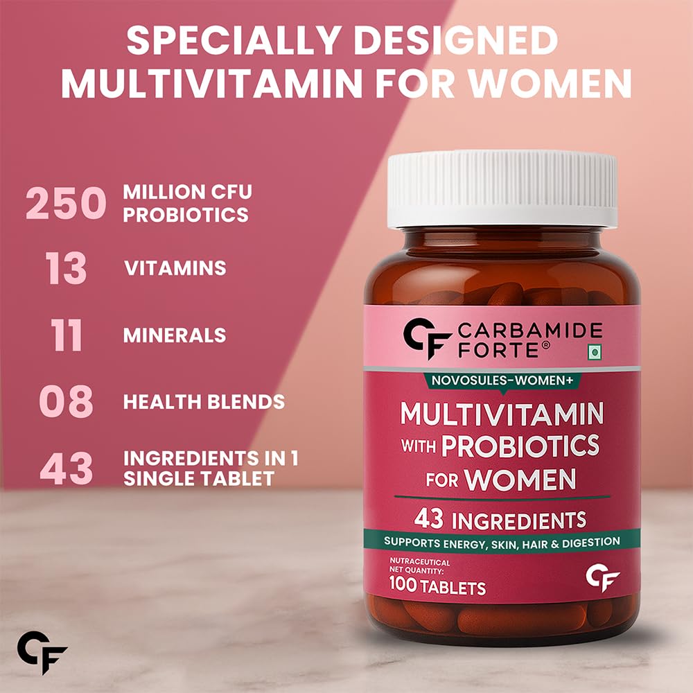 Carbamide Forte Multivitamin Tablets For Women | Multi Vitamin Supplement For Women With Probiotics | Multivitamin Tablet For Women With 43 Ingredients To Support Energy & Health - 100 Tablets