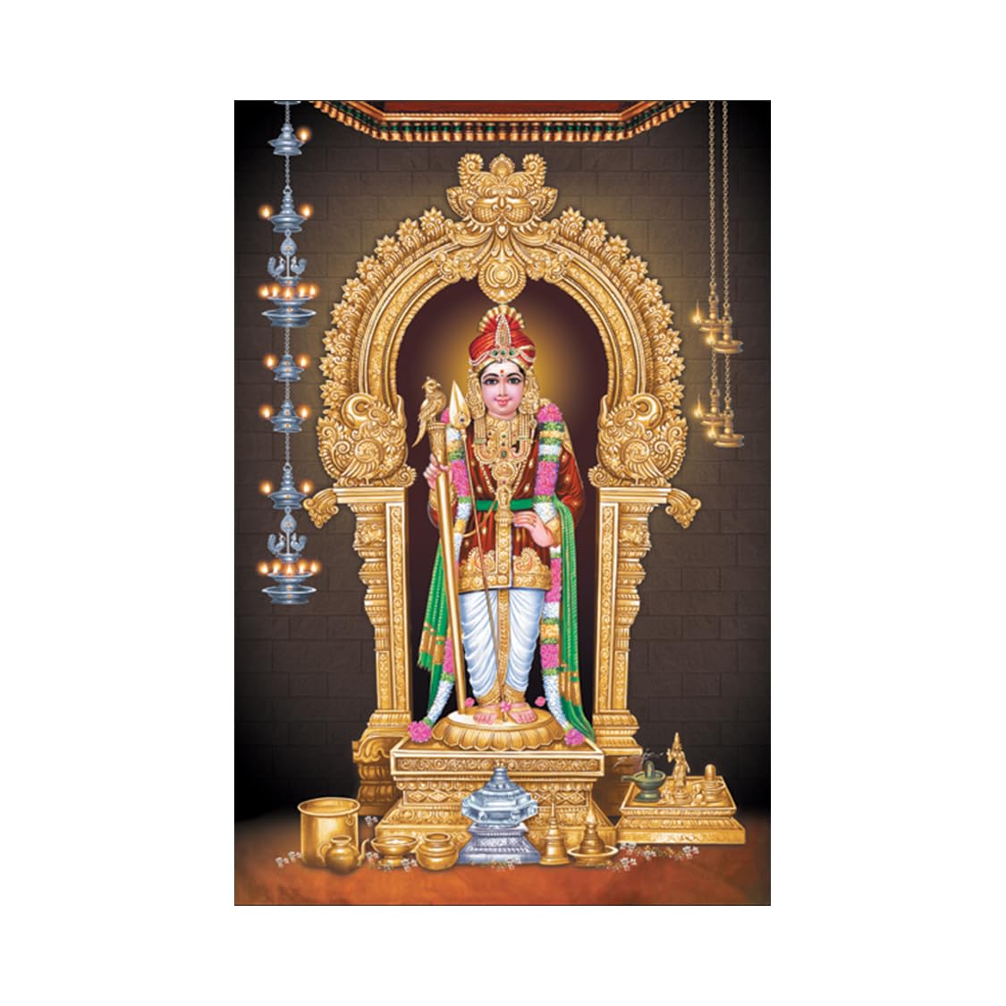 Murugan Paintings for Living room, Murugan Poster Big Size with Sparkle Coated Lamination - 2229 (Self Adhesive) 18x24 Inch