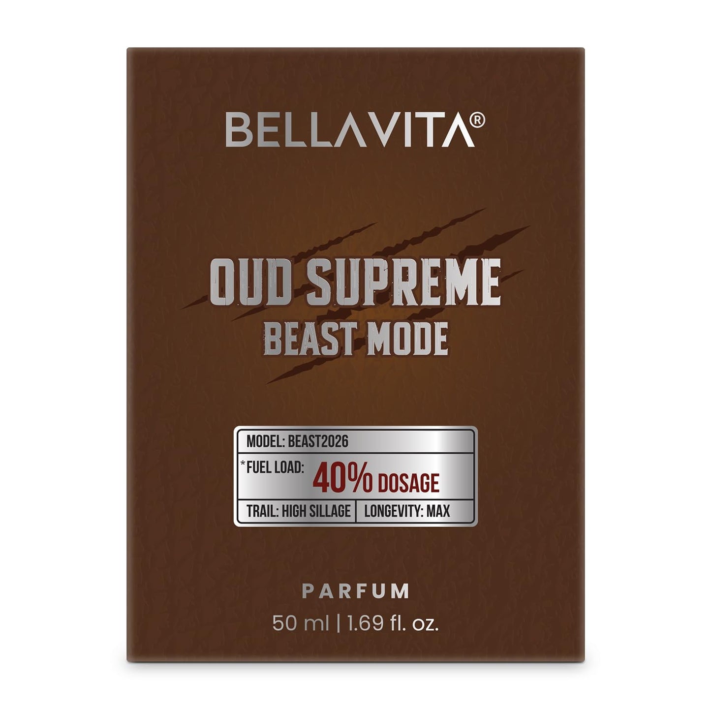 Bellavita Oud Supreme Beast Mode parfum packaging on a white background