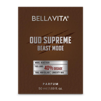 Bellavita Oud Supreme Beast Mode parfum packaging on a white background