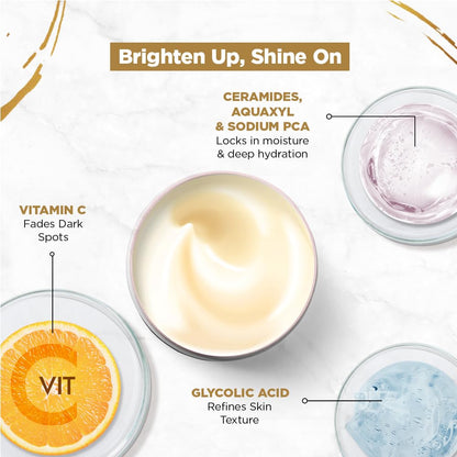 Skincare product with ingredients highlighted on a white background