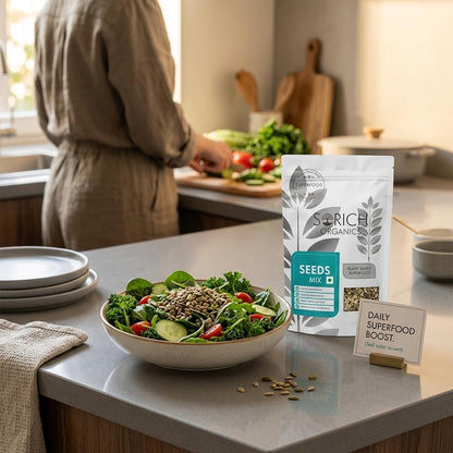Sorich Organics Mixed Seeds for Eating | Plant-Based Superfood Snack Rich in Omega 3, Antioxidants, Fibre & Vitamin E | Pumpkin, Sunflower & Flax Blend | Healthy Trail Mix