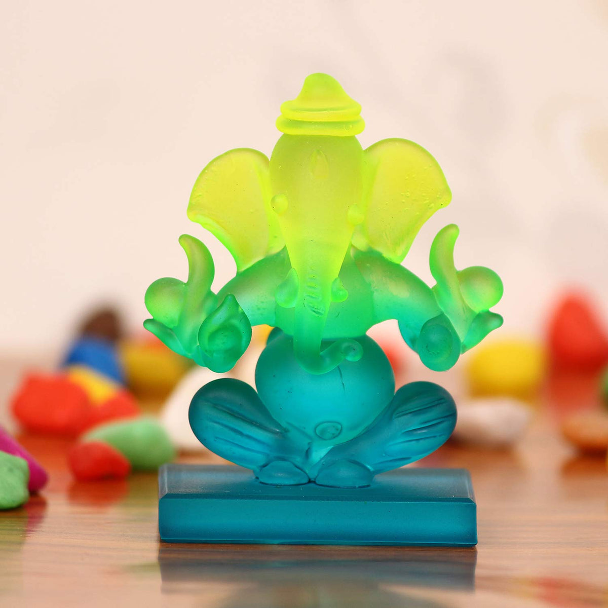 Green and Blue Double Sided Crystal Car Ganesha Showpiece
