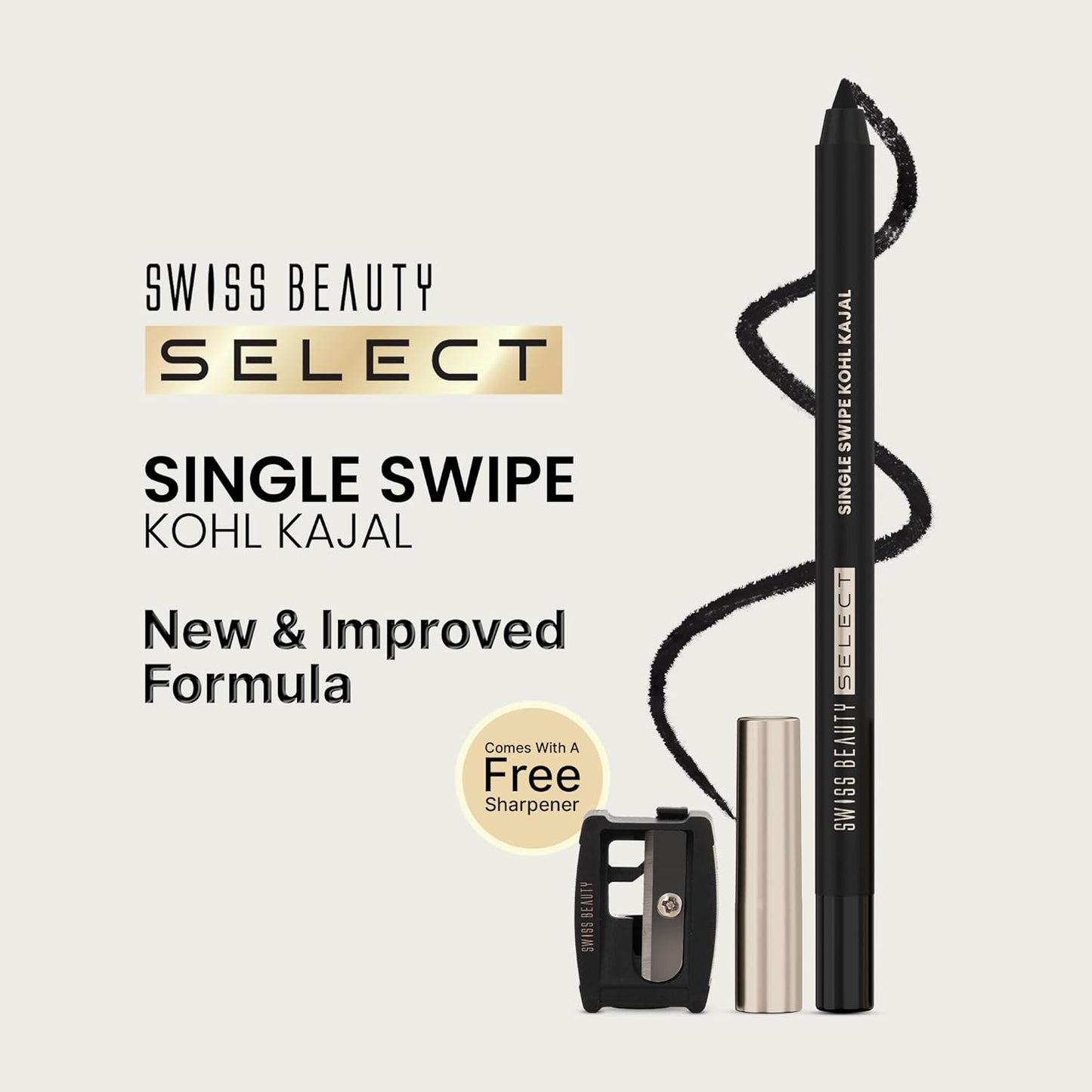 SWISS BEAUTY Select Single Swipe High Impact Kohl Cream Matte Kajal for women | With In-Built Smudger | 16-Hour Stay | Shade, 1.2G |, Black