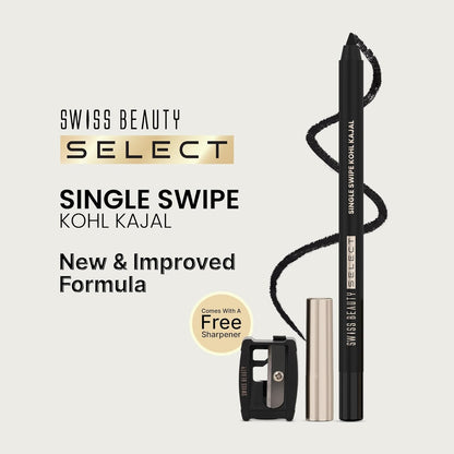 SWISS BEAUTY Select Single Swipe High Impact Kohl Cream Matte Kajal for women | With In-Built Smudger | 16-Hour Stay | Shade, 1.2G |, Black