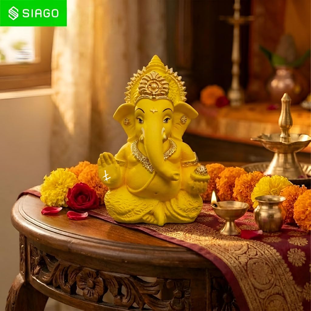 Premium Lord Ganesha Idol for Car Dashboard | 3.5 Inch Resin Ganpati Murti | Elegant Home & Office Decor Showpiece Yellow SIA488