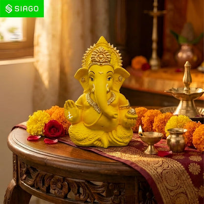 Premium Lord Ganesha Idol for Car Dashboard | 3.5 Inch Resin Ganpati Murti | Elegant Home & Office Decor Showpiece Yellow SIA488