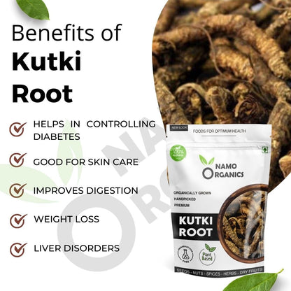 Namo Organics - Pure Kutki root for Liver - 100g - Katuki - Picrorhiza Kurroa | Preservative-free, Chemcial- free