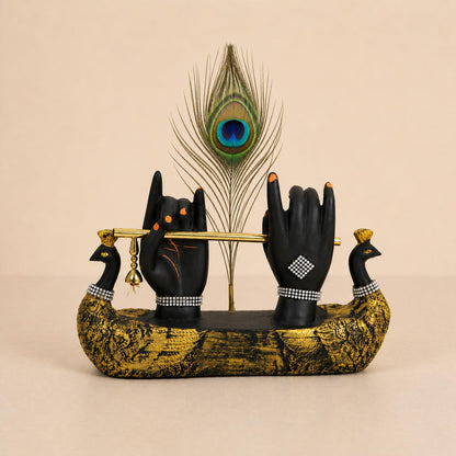 Krishna Hand Showpiece with Flute Peacock Feather,Housewarming Gifts for New Home,Wedding for Couple Home Office Decor Decoration Items for Living Room,Griha Pravesh Gift