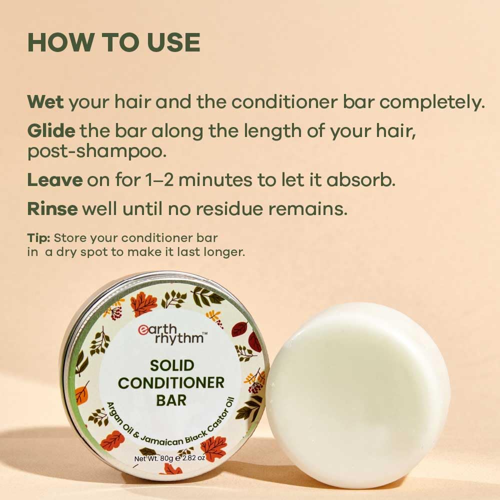 Earth Rhythm Solid Conditioner Bar – Argan & Black Castor, Deep Conditioning + Frizz Control, No Parabens & Sulphates