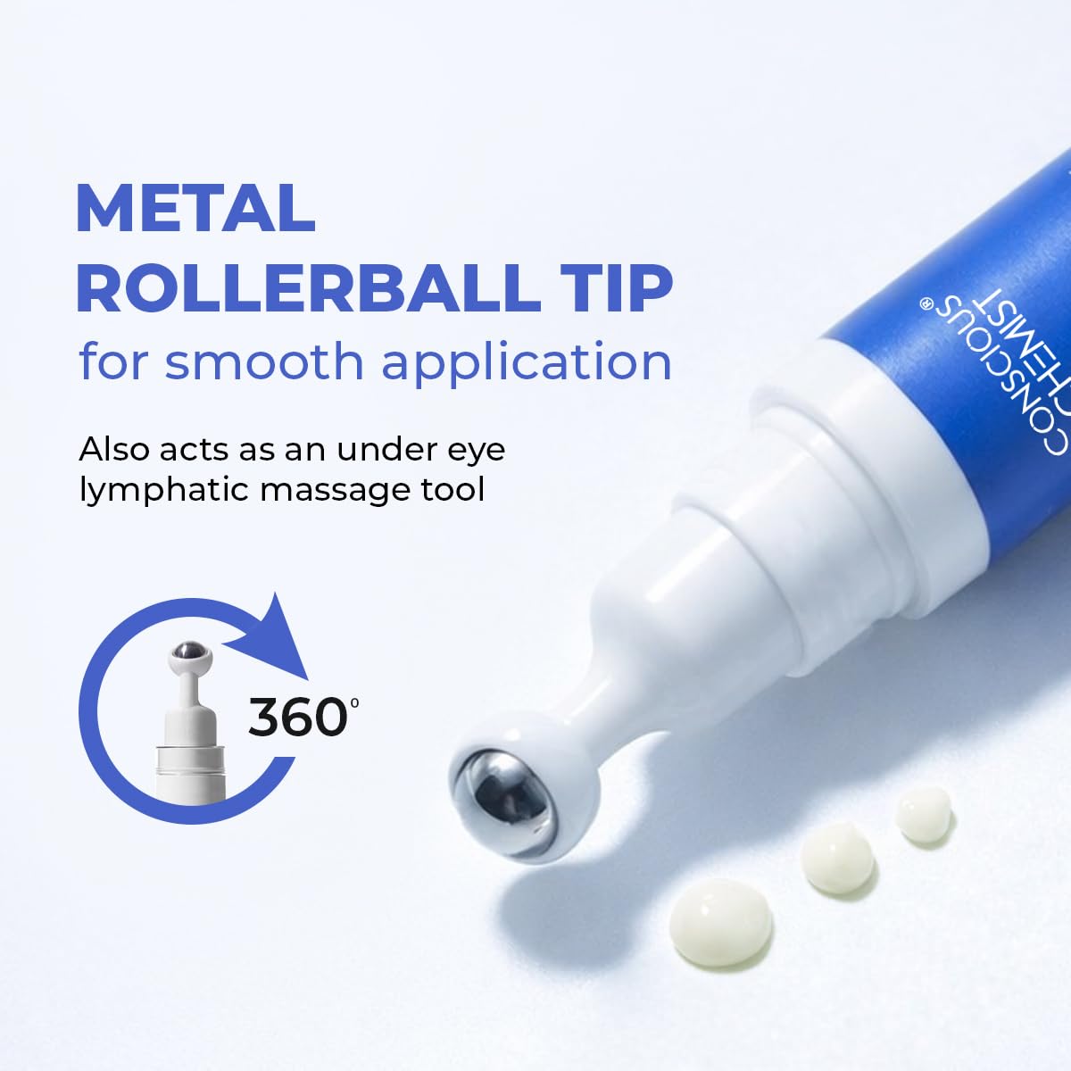 Conscious Chemist® Retinol Peptide Under Eye Cream With Soothing Massage Roller | Under Eye Roll On For Dark Circles, Fine Lines & Puffy Eyes | For Women & Men | 15 ml