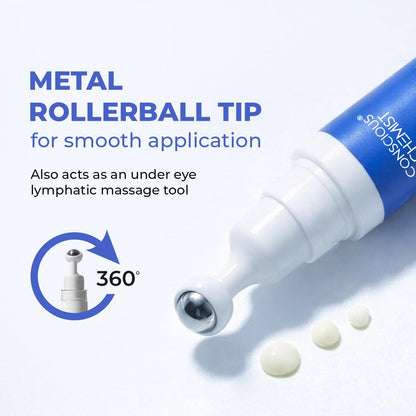 Conscious Chemist® Retinol Peptide Under Eye Cream With Soothing Massage Roller | Under Eye Roll On For Dark Circles, Fine Lines & Puffy Eyes | For Women & Men | 15 ml