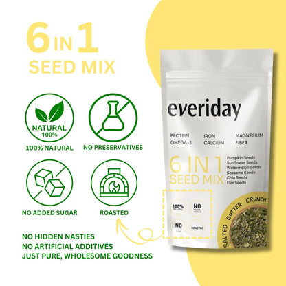 Everiday Salted Butter Crunch Roasted 6-in-1 Super Seed Mix | 250g | Pumpkin, Sunflower, Watermelon, Sesame, Chia & Flax | Healthy Crunchy Snack for Daily Nutrition | High Protein, Fibre & Omega-3 | Vegan & Gluten-Free